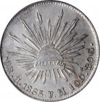 MEXICO. 8 Reales, 1865-Ho FM. Hermosillo Mint. PCGS Genuine--Spot Removed, Unc Details Gold Shield.