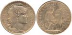 France, 1908, gold coin 20 Francs, KM#857, weight 6.45 gms, 0.900 gold, 0.1867 oz AGW, AU.(1)