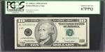 Fr. 2034-L. 1999 $10  Federal Reserve Note. San Francisco. PCGS Currency Superb Gem New 67 PPQ. Rada