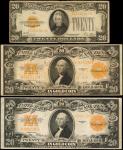 Lot of (3) Fr. 1187 & 2402. 1922 & 1928 $20 Gold Certificate. Fine to Very Fine.