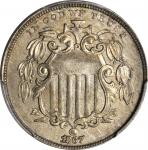 1867 Shield Nickel. Rays. Repunched Date. MS-61 (PCGS).