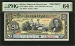 MEXICO. El Banco de Nuevo Leon. 20 Pesos, ND (1893 to 1913). P-S362s. Specimen. PMG Choice Uncircula