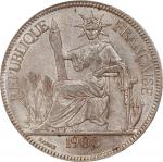 1903-A年贸易银圆坐洋壹圆银币。巴黎铸币厂。FRENCH INDO-CHINA. Piastre, 1903-A. Paris Mint. PCGS MS-62.