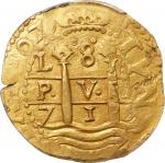 PERU. Cob 8 Escudos, 1715-L M. Lima Mint. Philip V. PCGS Genuine--Tooled, Unc Details.