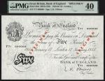 Bank of England, L.K. O Brien, specimen £5, London, 17 January 1955, serial number Y71 000000, (EPM 