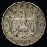 GERMANY Weimar Rep ワイマール共和国 2Reichsmark 1927J 返品不可 要下見 Sold as is No returns EF