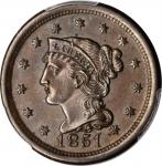 1851 Braided Hair Cent. N-31. Rarity-3. Grellman State-c. MS-62 BN (PCGS).