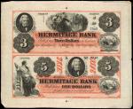 Marion, Illinois. Hermitage Bank. October 10, 1860. Uncut Pair $3-$5. About Uncirculated.