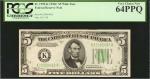 Fr. 1959-K. 1934C Wide $5 Federal Reserve Note. Dallas. PCGS Currency Very Choice New 64 PPQ.