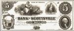 Scottsville, Virginia. Bank of Scottsville. ND (18xx). $5. Choice Uncirculated. Specimen.