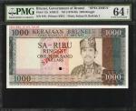 BRUNEI. Government of Brunei. 1000 Ringgit, ND (1979-86). P-12s. Specimen. PMG Choice Uncirculated 6