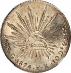 MEXICO. 8 Reales, 1874/3-Go FR. Guanajuato Mint. NGC MS-63.