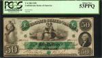T-6. Confederate Currency. 1861 $50. PCGS Currency About New 53 PPQ.
