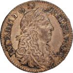 1670-A French Colonies 5 Sols. Paris Mint. Martin 12-A. Lecompte-186, W-11605, Breen-256. AU-55 (PCG
