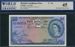 British Caribbean Territories, Eastern Group, $2, 5 January 1953, serial number A2-895779, blue on m