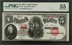 Fr. 91. 1907 $5  Legal Tender Note. PMG About Uncirculated 55.