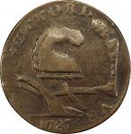 1787 New Jersey copper. Maris 56-n. Rarity-1. Camel Head. Overstruck on 1788 Vermont copper, RR-20. 