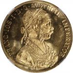 1915年奥地利4杜卡特金币，1920-36年后铸版，含金重量0.4427盎司，NGC MS67