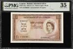 CYPRUS. Government of Cyprus. 1 Pound, 1955. P-35a. PMG Choice Very Fine 35.