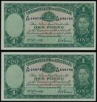 Australia, consecutive pair of ?1, ND(1942), serial number K/54 048789-90, green, value in red at ce