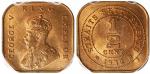 1932年海峡殖民地半分铜币，PCGS MS64RB