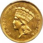 1858 Three-Dollar Gold Piece. MS-61 (PCGS).