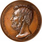 1865 French Tribute Medal to Abraham Lincoln. By F. Magniadas. Cunningham 9-010Bz, King-245. Bronze.