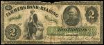 Reading, Pennsylvania. Farmers Bank of Reading. July 6, 1862. $2. Very Good.
