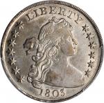 1803 Draped Bust Silver Dollar. BB-254, B-4. Rarity-3. Small 3. AU-53 (PCGS).