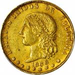 COLOMBIA. 1868 10 Pesos. Medellín mint. Restrepo M333.6. AU-58 (PCGS).