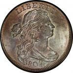 1807/6 Draped Bust Cent. Sheldon-273. Large Overdate. (Large 7, Pointed 1.) Rarity-1. Mint State-66 