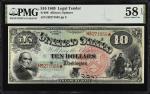 Fr. 96. 1869 $10  Legal Tender Note. PMG Choice About Uncirculated 58 EPQ.