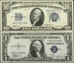 Lot of (2) Fr. 1611* & 1701m. 1934 & 1935b $1 & $10  Silver Certificates. About Uncirculated.