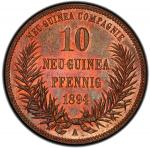 GERMAN NEW GUINEA: Wilhelm II, 1888-1918, AE 10 pfennig, 1894, KM-3, J-703, Deutsche Neuguinea-Compa