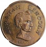 1860 Lincoln Campaign Medal. Cunningham 1-690B, King-54, DeWitt-AL 1860-57. Brass. MS-63 (NGC).
