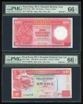1988，1999及2005年香港上海汇丰银行100元一组三枚，相同幸运号FT222222，PMG 66EPQ，难得一见的组合