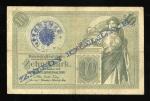 1906年10马克，加盖德华银行，编号R2272149，VF品相。此版式亦有另外一款加盖版，于1916-1917年伊朗及阿塞拜疆地区流通，很有意思的一枚