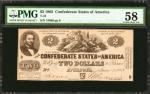 T-42. Confederate Currency. 1862 $2. PMG Choice About Uncirculated 58.