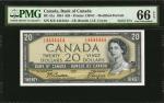 1954年加拿大银行20元。全4序列号。CANADA. Bank of Canada. 20 Dollars, 1954. BC-41a. Solid Serial Number. PMG Gem U