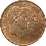 BELGIUM. Copper 5 Francs Pattern, 1880. Leopold II. NGC MS-65.