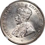 1920年海峡殖民地1元银币，NGC MS63+