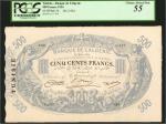 TUNISIA. Banque de lAlgerie. 500 Francs, 1924. P-5b. PCGS Currency Choice About New 55.