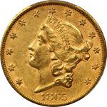 1865-S Liberty Head Double Eagle. Repunched Date. AU-58 (PCGS). CAC.