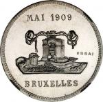 BELGIUM. Medallic Essai 5 Francs Struck in Nickel, 1909. NGC MS-65.