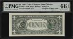 Fr. 1922-G. 1995 $1. Federal Reserve Note. Chicago. PMG Gem Uncirculated 66 EPQ. Overprint on Back E