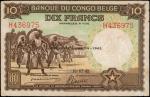 BELGIAN CONGO. Banque du Congo Belge. 10 Francs, 1942. P-14B. Very Fine.