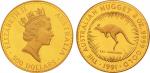 1991年2盎司澳大利亚珀斯造币厂红袋鼠金币，原盒装、附原证书No.380。面值500 Dollars，成色99.9%。计划发行量500枚，实铸不足。