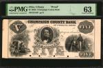 Urbana, Ohio. Champaign County Bank. 1850s. $5. PMG Choice Uncirculated 63. Proof.