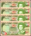 BERMUDA. Lot of (4). Bermuda Monetary Authority. 20 Dollars, 1989. P-37a. Consecutive. Uncirculated.