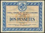 Consell General de les Valls dAndorra, 2 pessetes, 19 December 1936, serial number 000168, blue and 